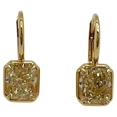 GIA 1.70 Carat Each Radiant Yellow Diamond Dangle Earrings in 18K Yellow Gold
