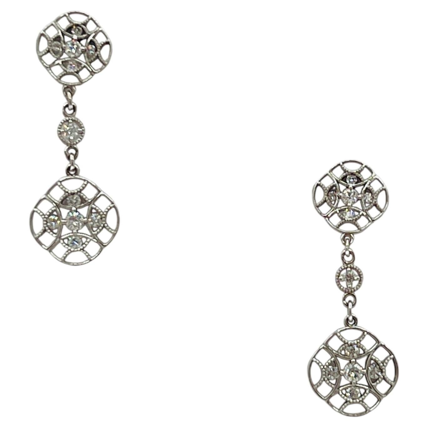 Pre-owned Tacori Estate  Dangle White Diamond Earrings In 18k White Gold