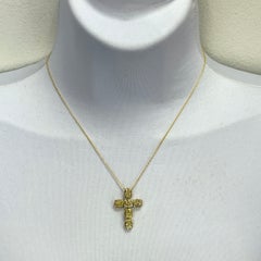 GIA 1 Carat Radiant Yellow Diamond Cross Pedant Necklace in 18K Yellow Gold