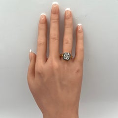 EGL White Diamond Cushion Ring in 18K Yellow Gold & Black Rhodium