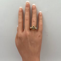 4.10 Carat Brown Diamond Kite Three Stone Ring in 18K Matte Finish Yellow Gold