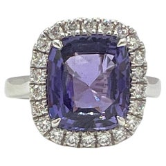 GIA Unheated 5 Carat Purple Sapphire & Round Diamond Ring in Platinum