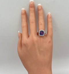 GIA Unheated 5 Carat Purple Sapphire & Round Diamond Ring in Platinum