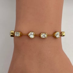 Bracciale GIA con diamanti bianchi da 0,50 carati ciascuno, taglio smeraldo e a forma di cuore, in oro 18 carati