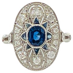Blue Sapphire and White Diamond Ring in Platinum