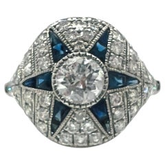 Blue Sapphire and White Diamond Ring in Platinum
