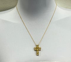 GIA Yellow Diamond Radiant Cross Pendant in 18K Yellow Gold