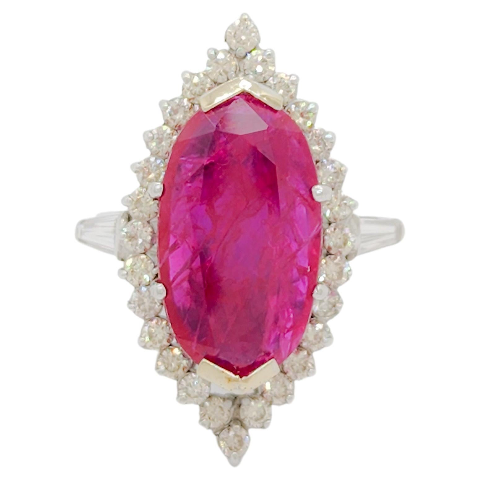 Mozambique Red Ruby Oval and Diamond Cocktail Ring For Sale