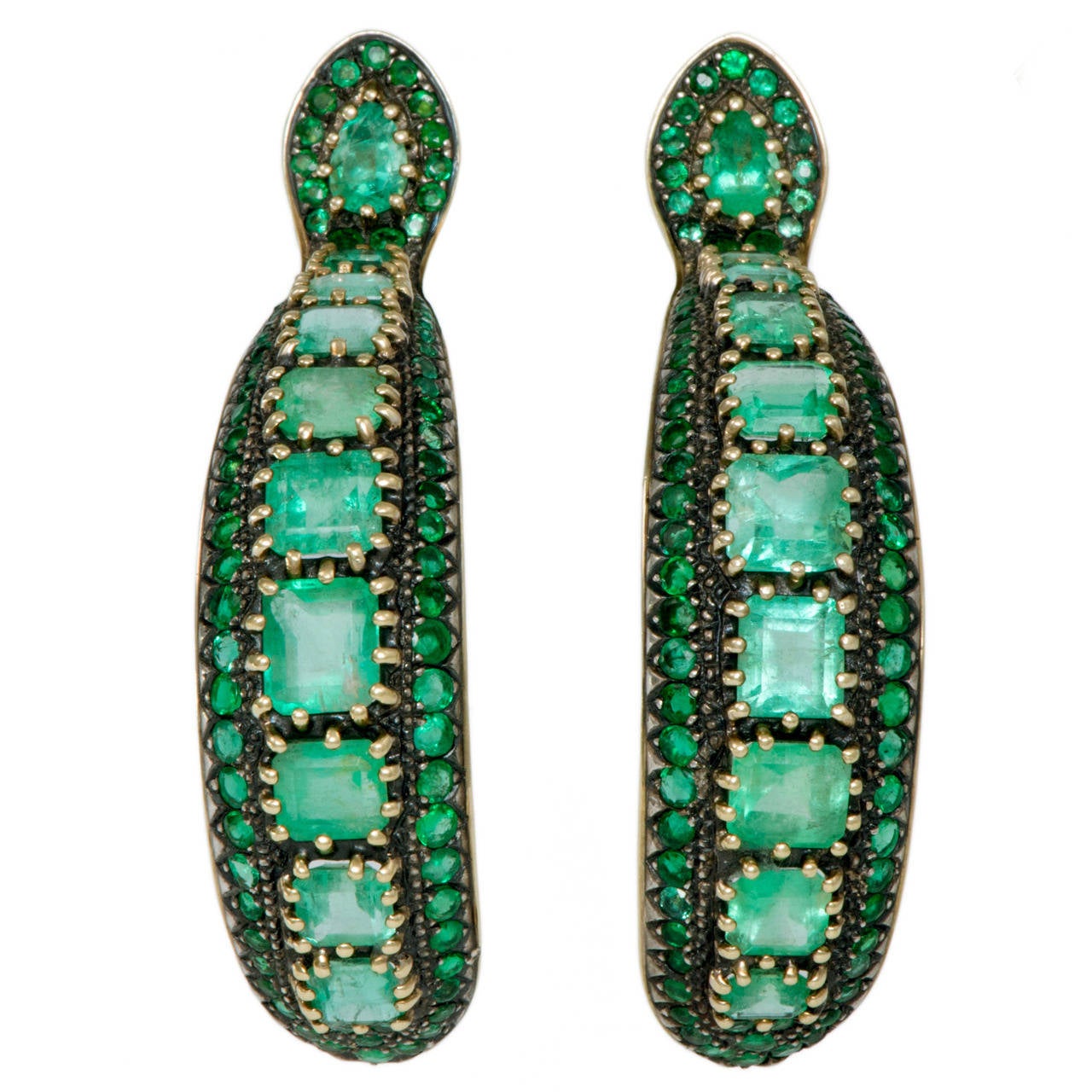 Marilyn Cooperman Emerald Silver Gold Hoop Earrings For At 1stdibs Marilyn Cooperman Emerald Silver Gold Hoop Earrings For