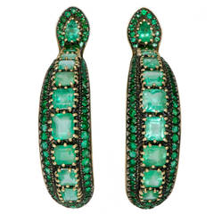 Marilyn Cooperman Emerald Silver Gold Hoop Earrings 1