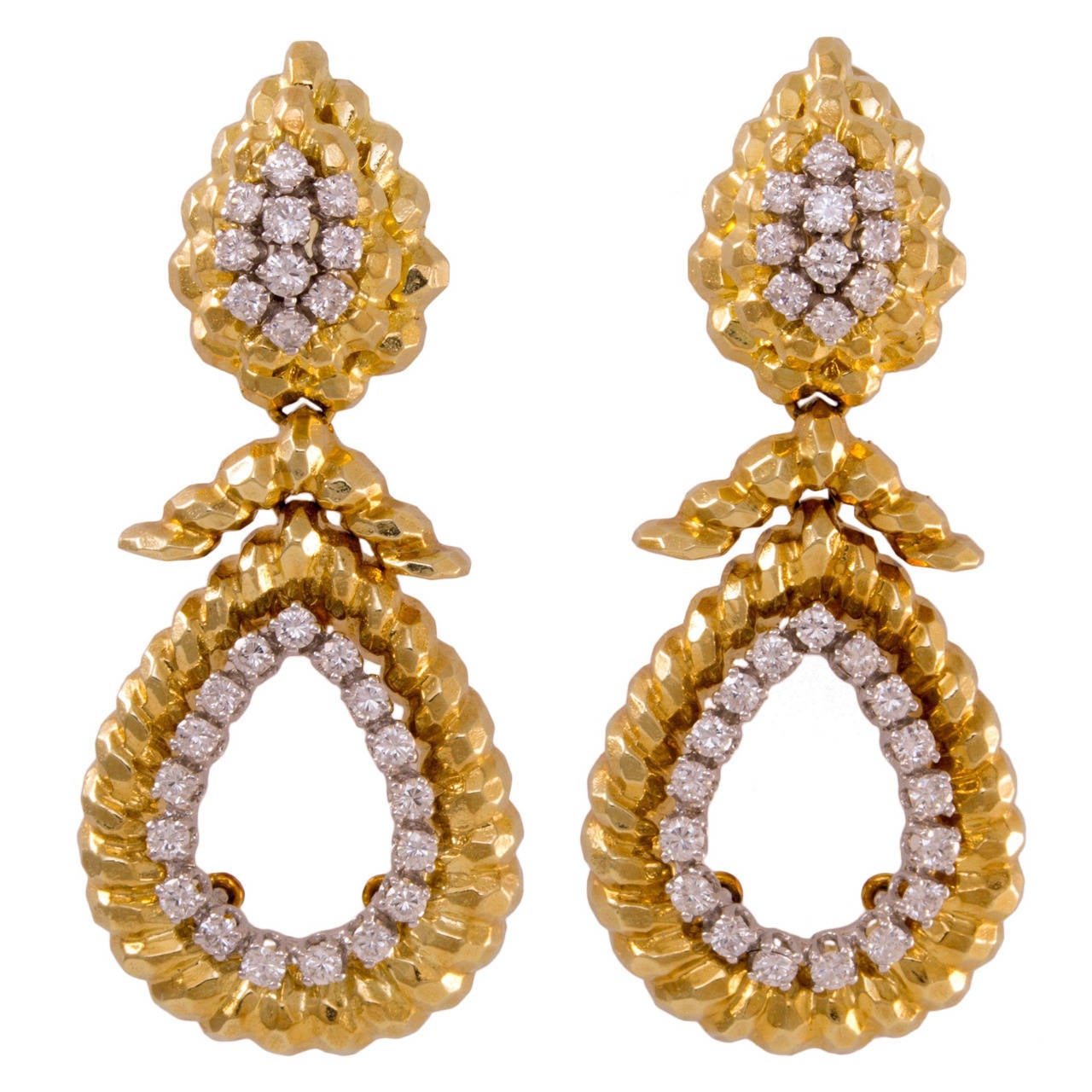 1970s Diamond Gold Pendant Earrings