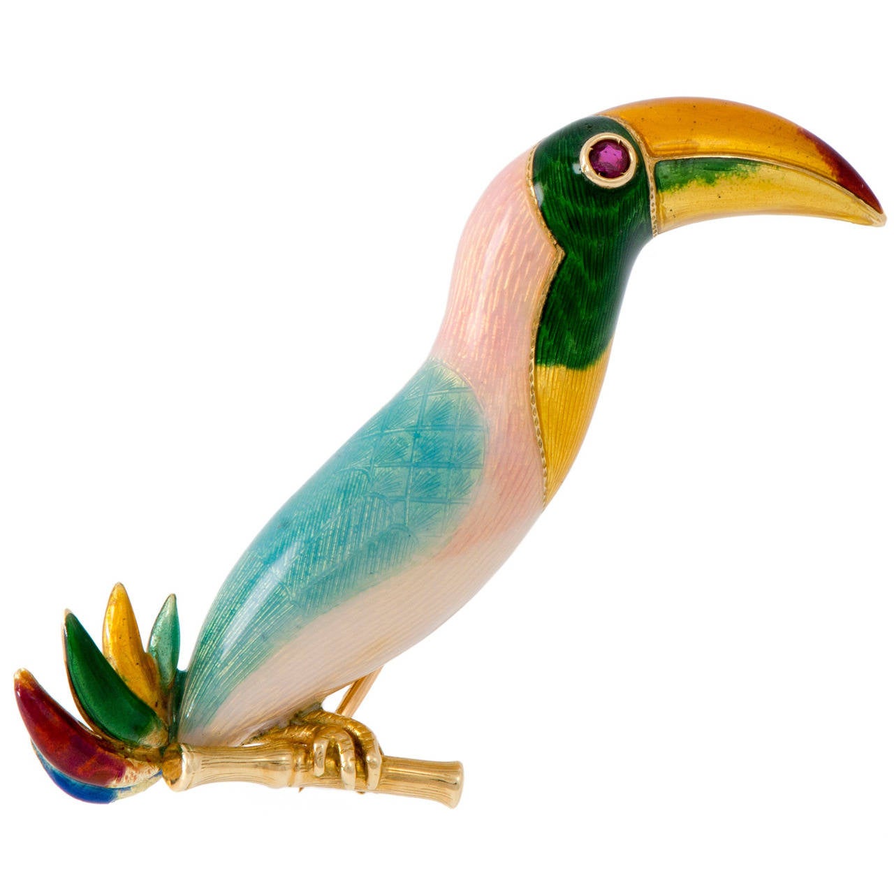 1970s Bulgari Enamel Gold Toucan Brooch