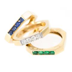 David Webb Sapphire Emerald Diamond Gold Stacking Rings