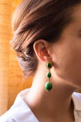 Cazzaniga Gold and Green Guilloché Enamel Drop Earrings 1960s