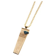 Larry Golsh Turquoise and Tufa Cast Gold Pendant Necklace