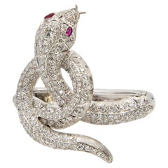 Attilio Codognato Diamond, Ruby, 18K White Gold, and Platinum Bangle, c. 1950