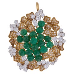 Gabriel Lucas Emerald Diamond and 18K White Gold Brooch/Pendant, Circa 1960