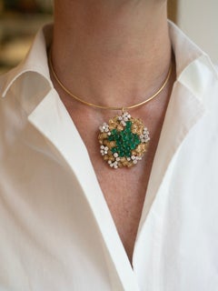 Gabriel Lucas Emerald Diamond and 18K White Gold Brooch/Pendant, Circa 1960