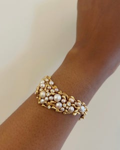 Gilbert Albert Armband aus 18-karätigem Gelbgold mit Perlen und Diamanten, um 1970