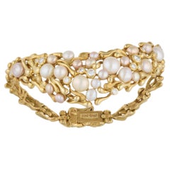 Gilbert Albert Armband aus 18-karätigem Gelbgold mit Perlen und Diamanten, um 1970
