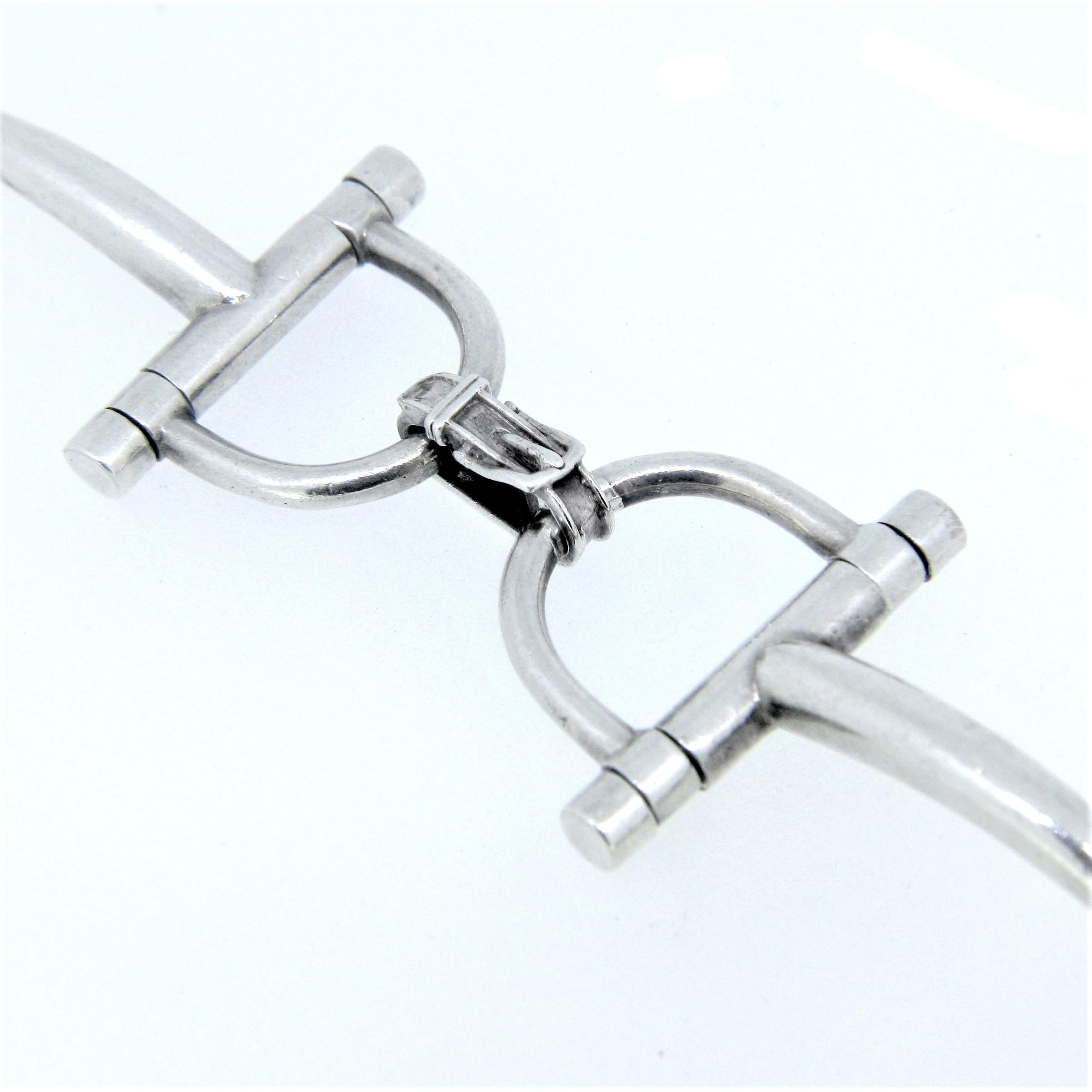 Vintage Hermes Etrier Buckle Sterling Silver Bracelet 1