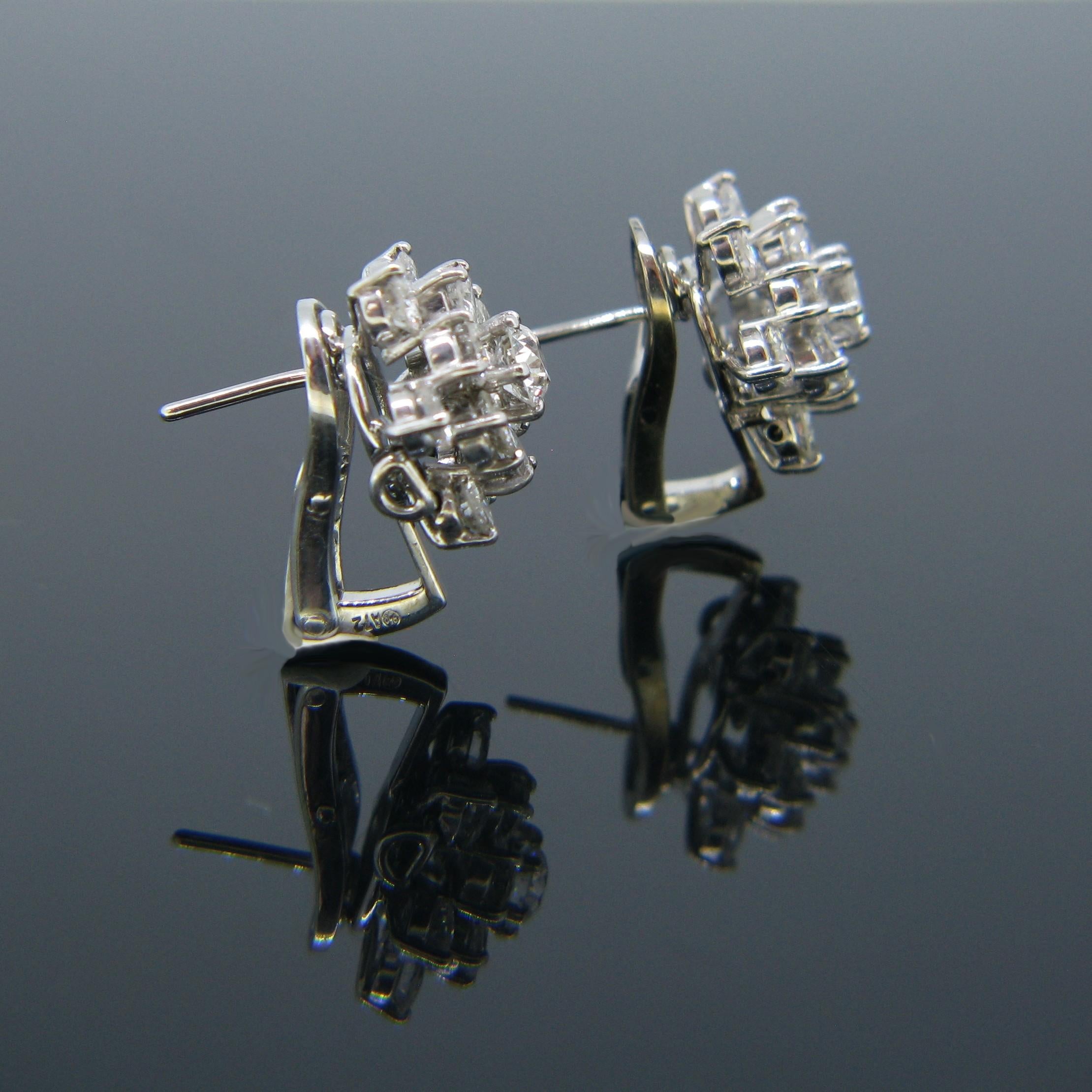 Contemporary Modern Round Brilliant Diamonds White Gold Platinum Earrings Clips