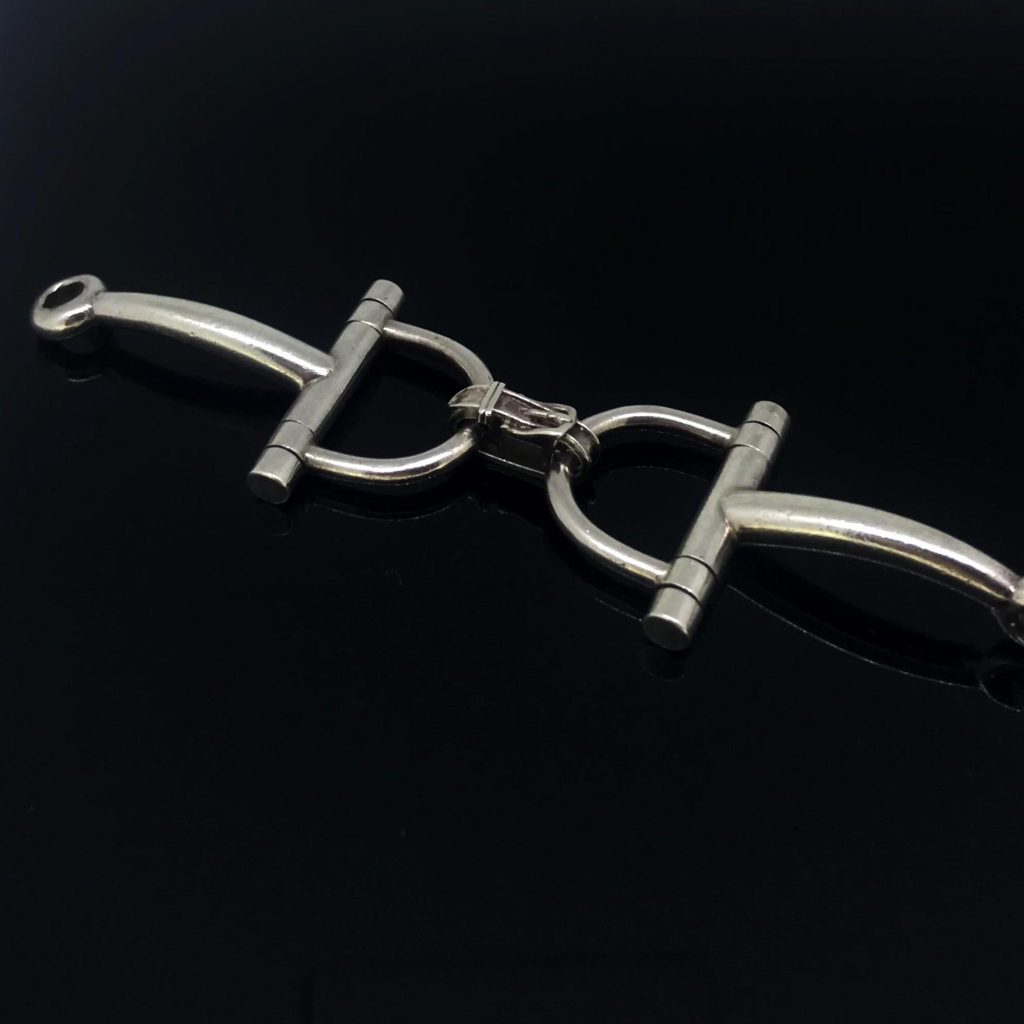 Vintage Hermes Etrier Buckle Sterling Silver Bracelet In Good Condition In London, GB