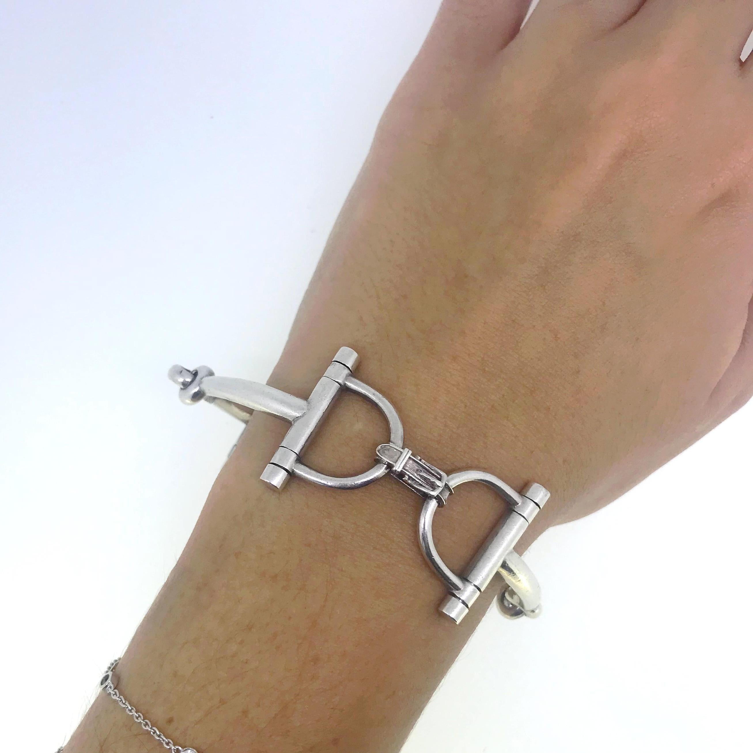 Vintage Hermes Etrier Buckle Sterling Silver Bracelet 2