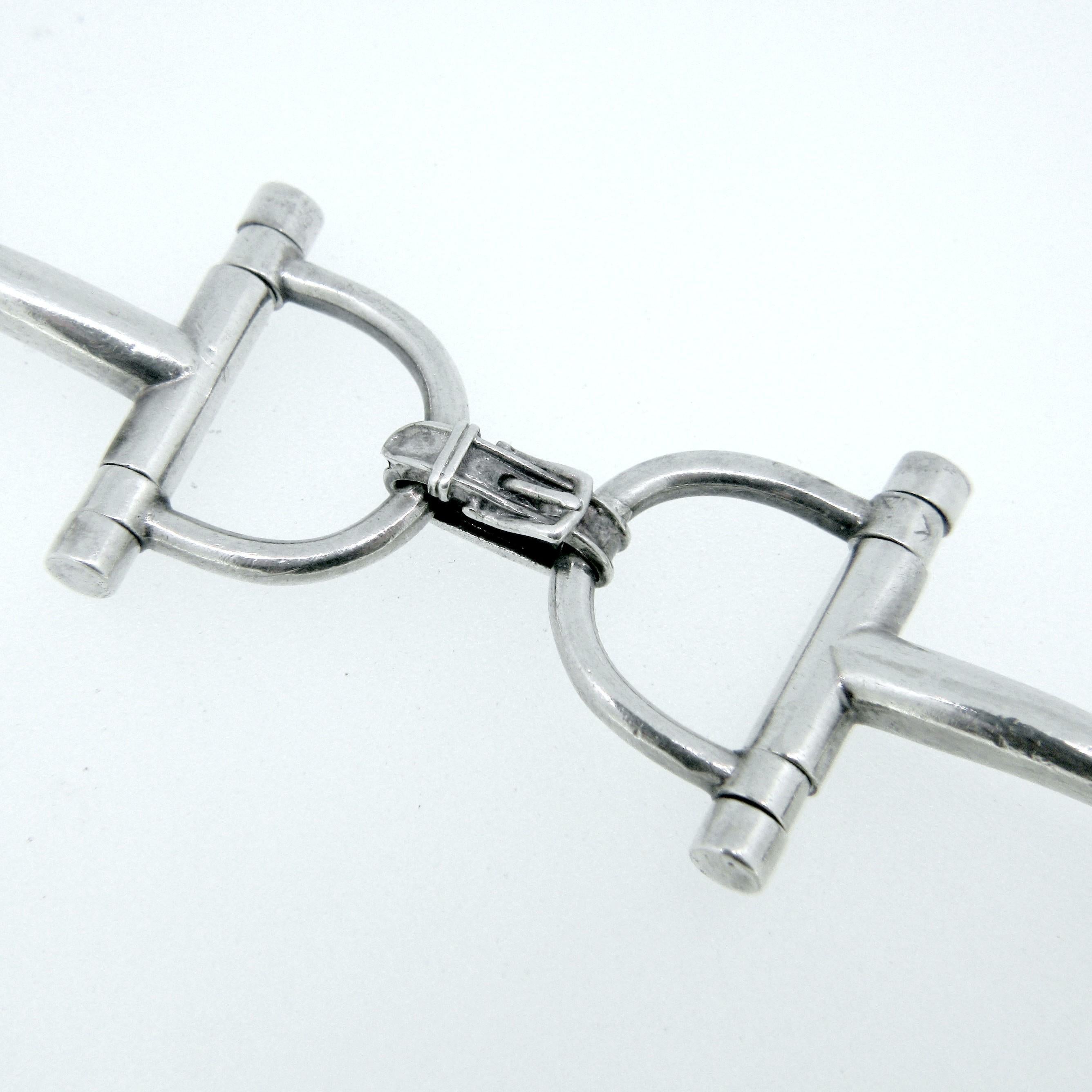 Women's or Men's Vintage Hermes Etrier Buckle Sterling Silver Bracelet