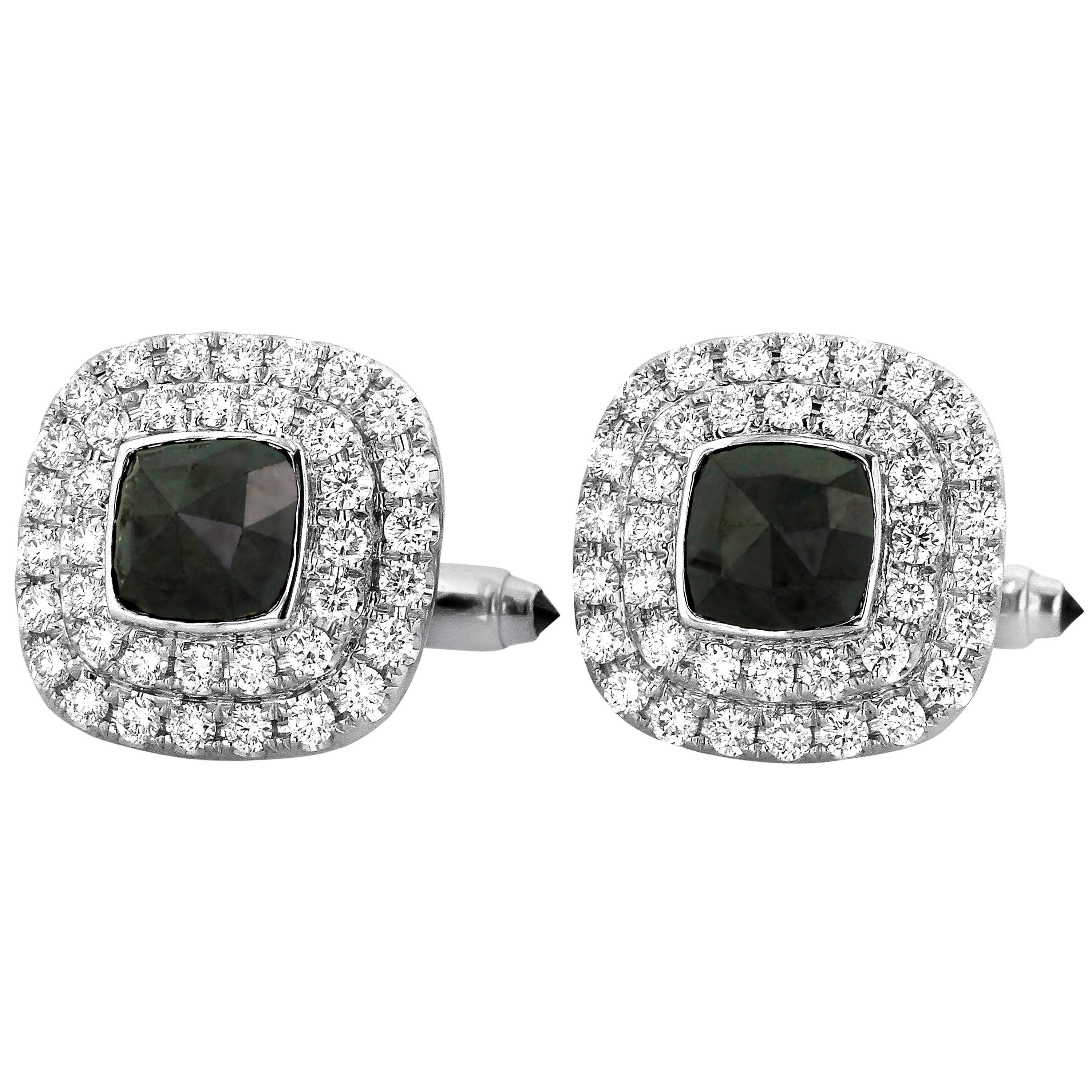 Yael Designs 3.15 carat Black Diamond White Diamond Cufflinks in Gold  For Sale