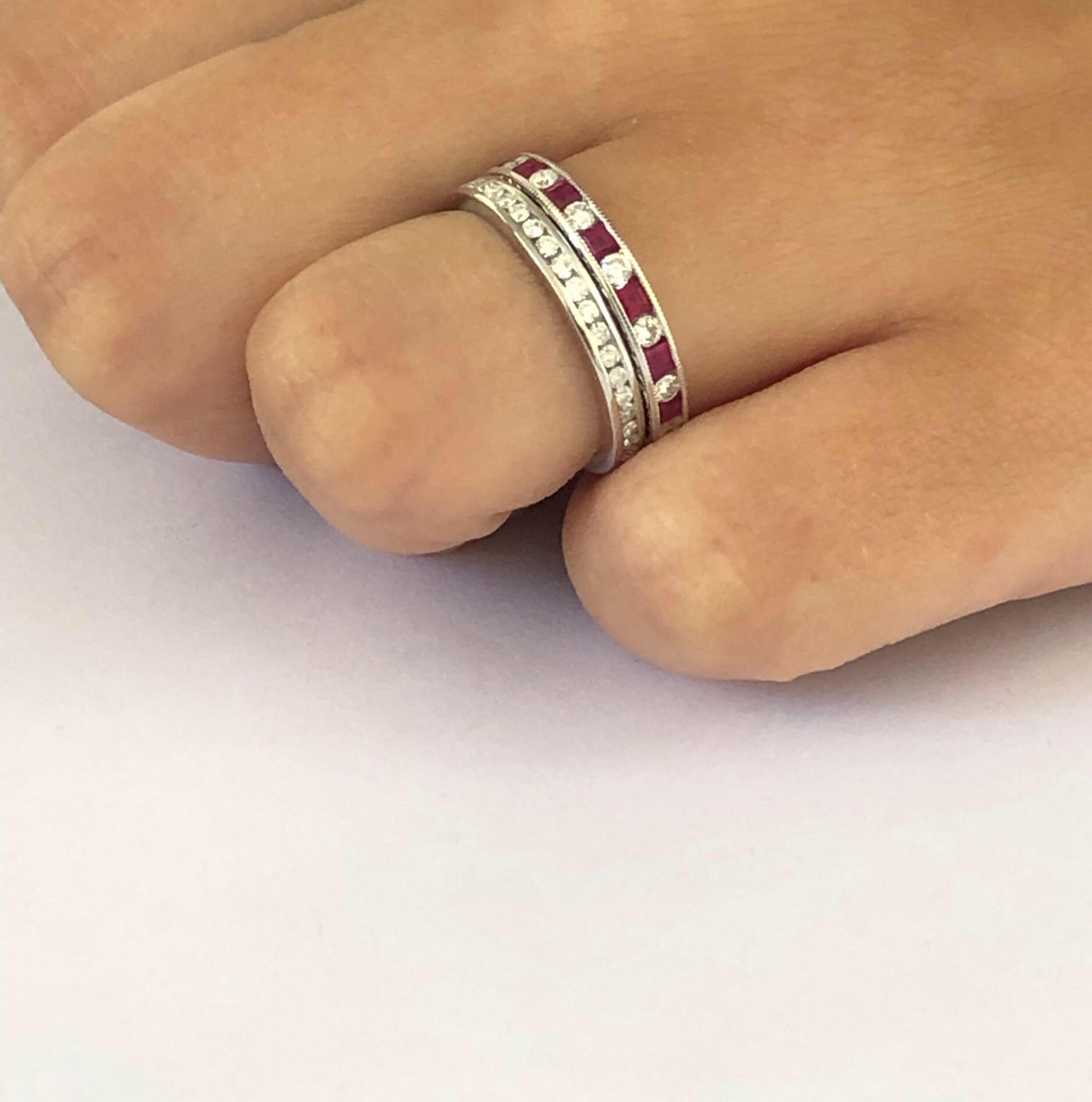 Princess Ruby and Diamond Eternity Hand Engraved Eighteen Karat Gold Ring 3