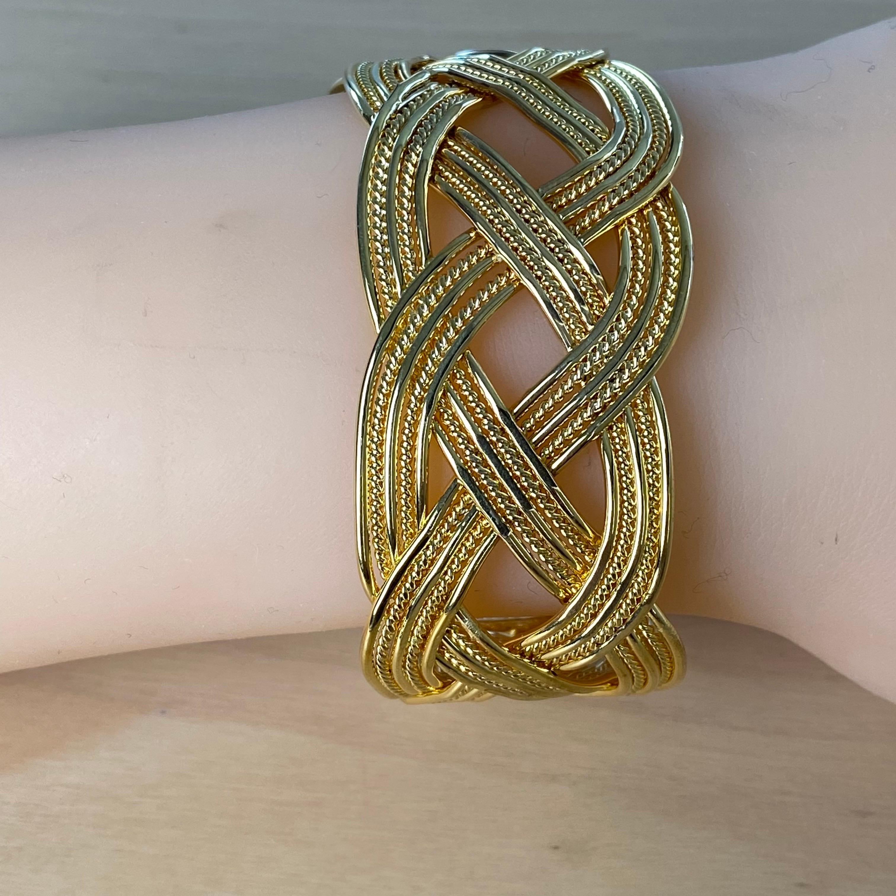 Tiffany Co Vintage Braided Knot Wide Cuff Yellow Gold Plated 1 Inch Bracelet 1