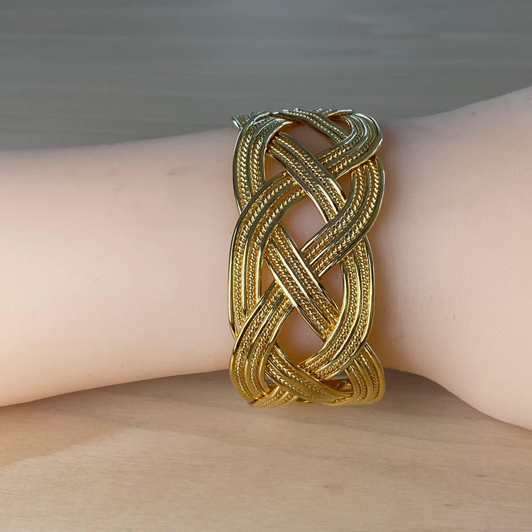 Tiffany Co Vintage Braided Knot Wide Cuff Yellow Gold Plated Inch Bracelet
