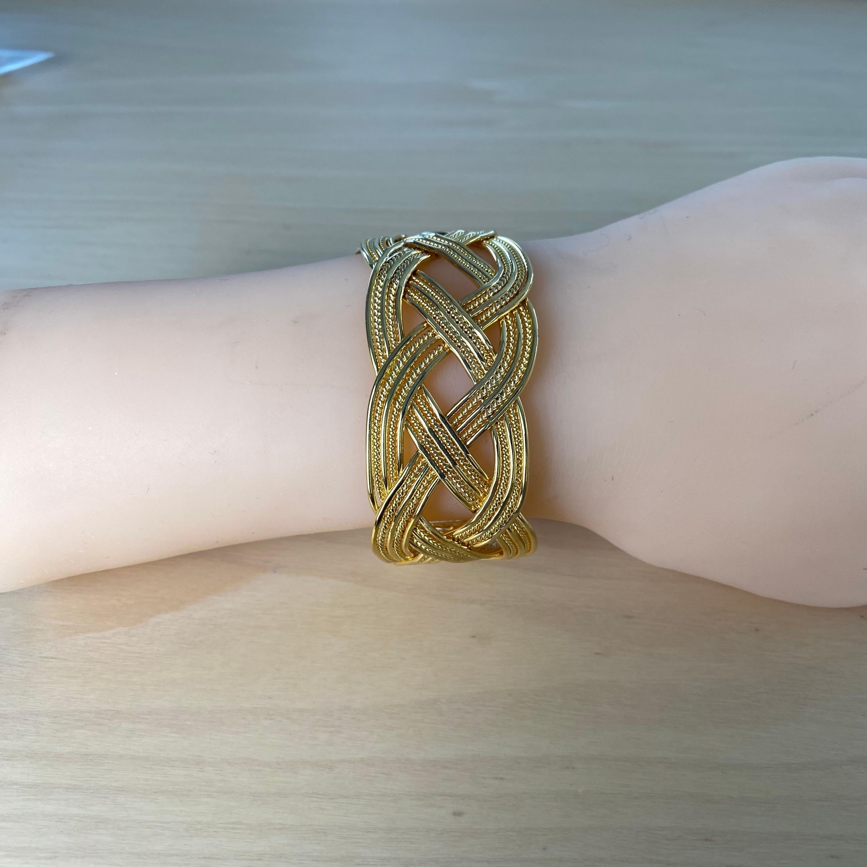 Tiffany Co Vintage Braided Knot Wide Cuff Yellow Gold Plated 1 Inch Bracelet 3