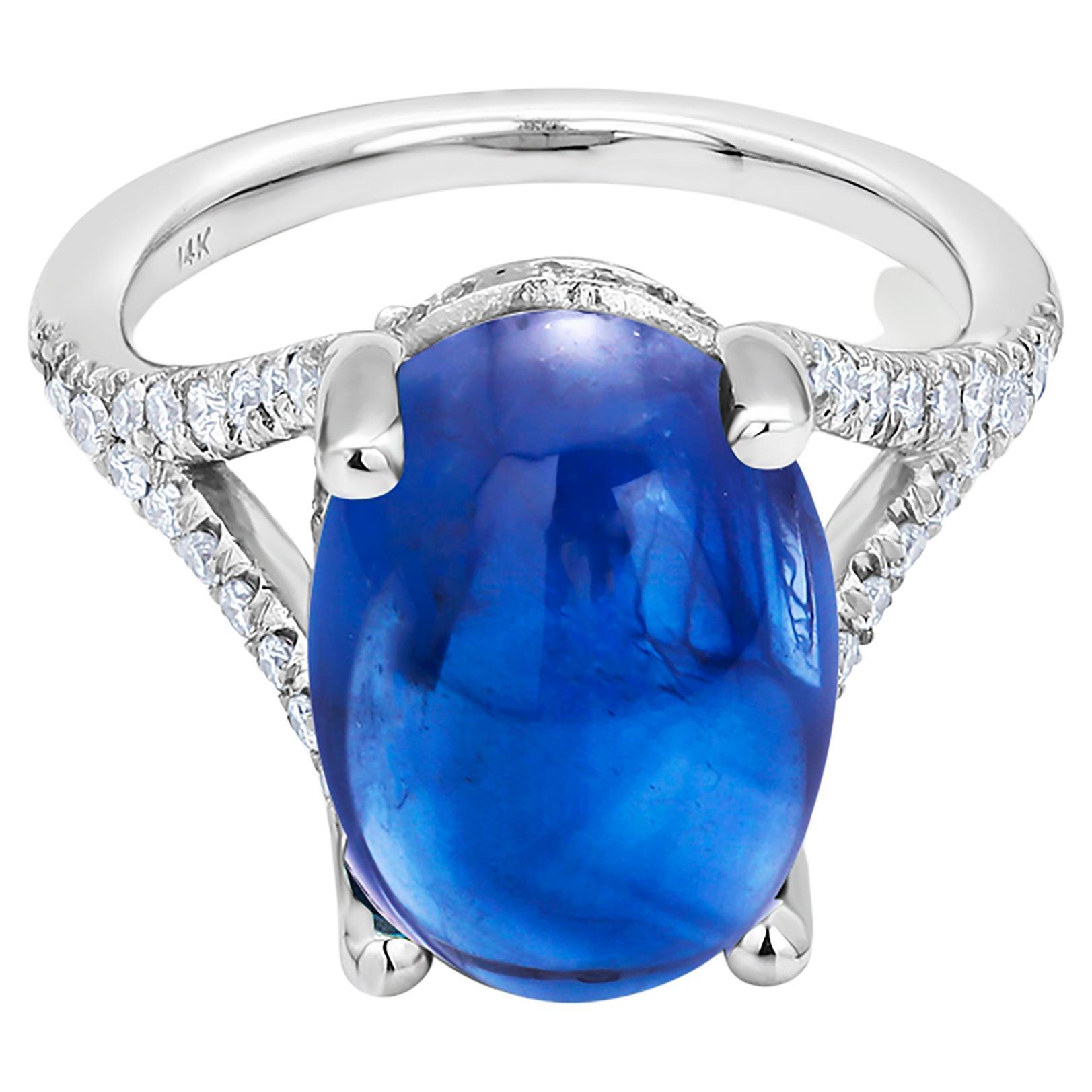 Ceylon Cabochon Sapphire Diamond Gold Cocktail Ring Weighing 17.77 Carats