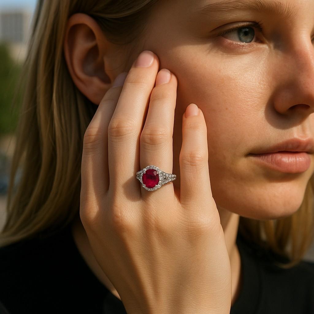 Certificado GIA Sin Calor  Rubí de Birmania 1,63 quilates Diamante 0,90 quilates Anillo de platino Contemporáneo en venta