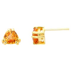 Matched Pair Triangle Shaped Ceylon Yellow Sapphire Yellow Gold Stud Earrings