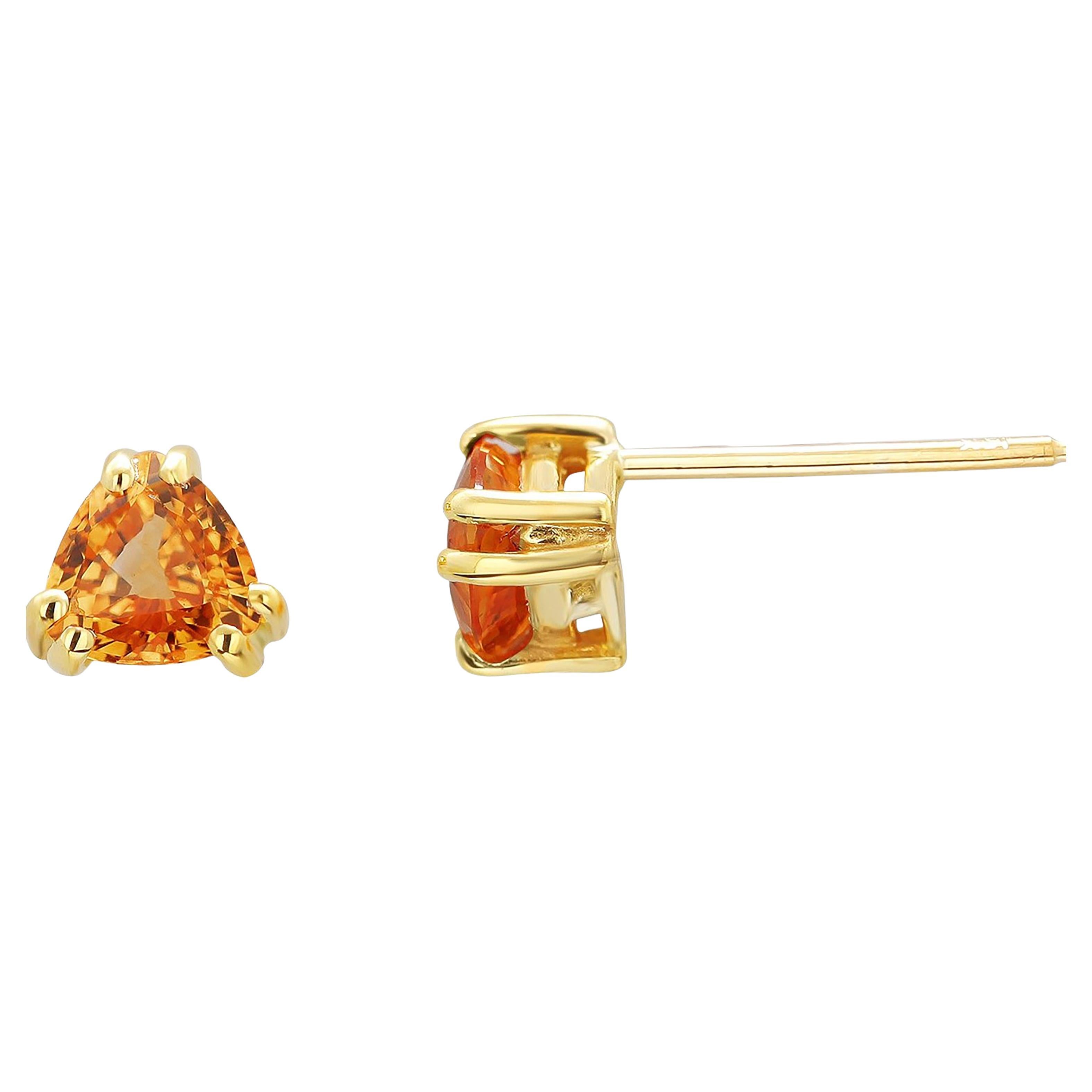 Matched Triangle Shaped Ceylon Yellow Sapphire 0.90 Carat Gold Stud Earrings