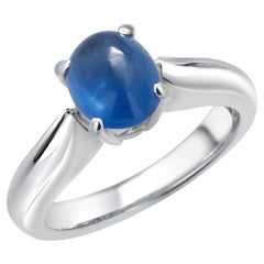 GIA Certified No Heat Cabochon Sapphire 1.84 Carat Diamonds 0.30 Carat Ring