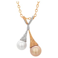 18 Karat Gold Fancy White Yellow Diamond 0.60 Carat White Golden Pearls Pendant