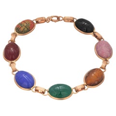 Pulsera Escarabajo de Oro Amarillo de 14 K con Gemas Talladas Vibrantes 7 Pulgadas