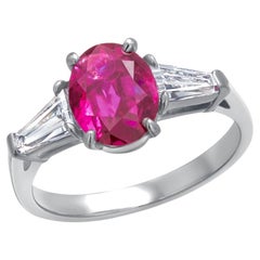 Platinum Ring with 2.09ct GIA Certified Ruby and Baguette Diamonds