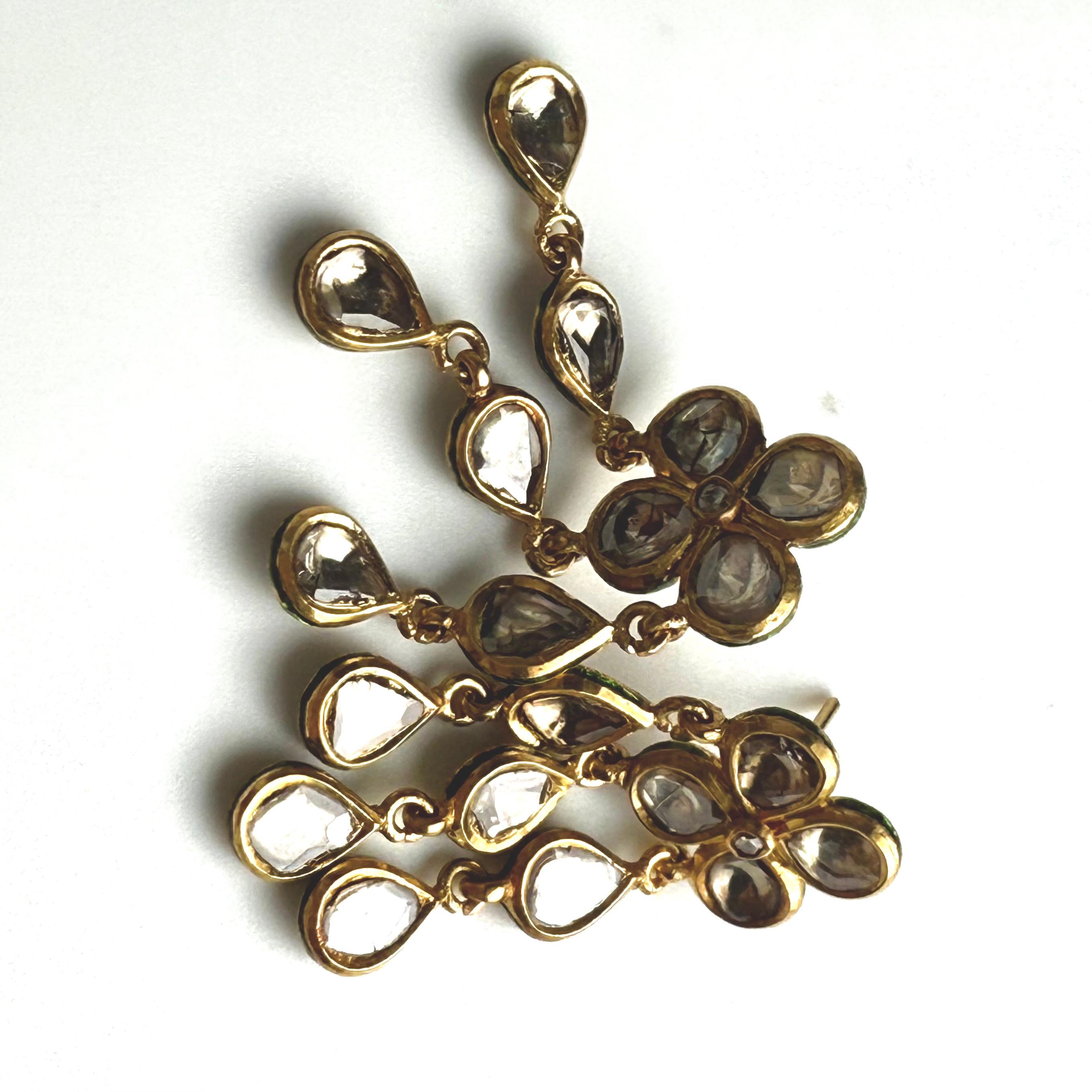 Boucles d'oreilles pendantes en or 14K Polki, diamant et émail Meenakari, faites à la main en vente 5