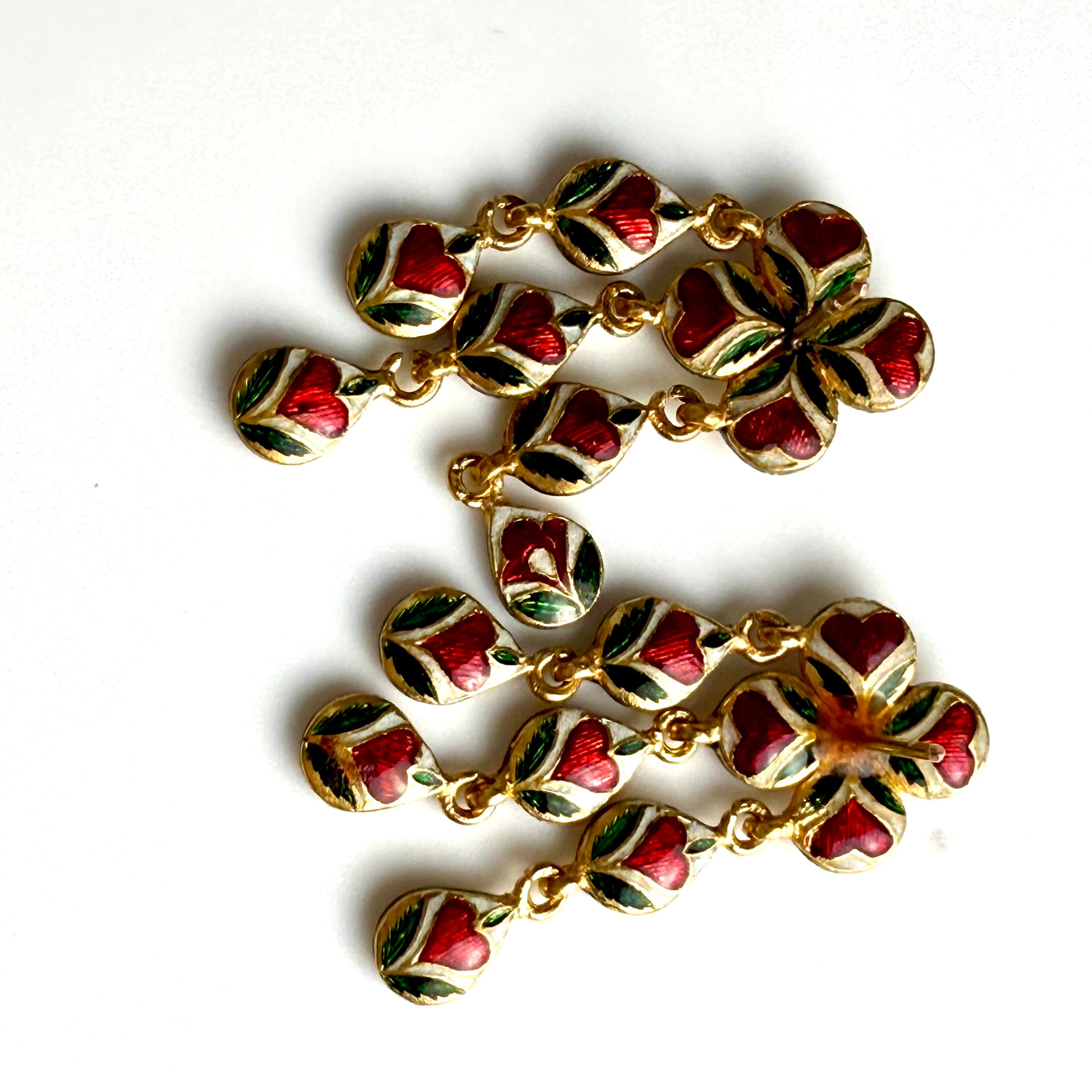 Boucles d'oreilles pendantes en or 14K Polki, diamant et émail Meenakari, faites à la main en vente 9