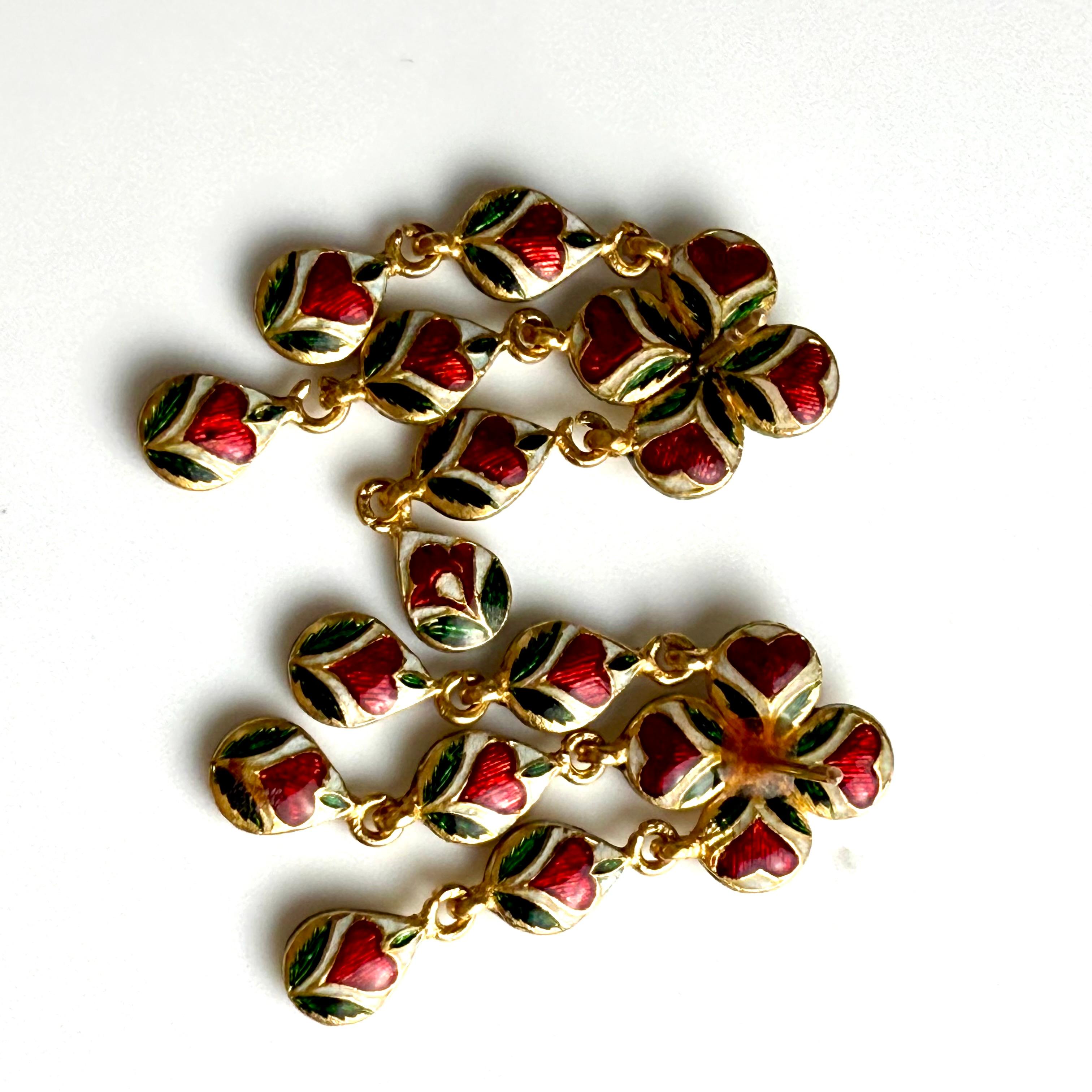 Boucles d'oreilles pendantes en or 14K Polki, diamant et émail Meenakari, faites à la main en vente 8