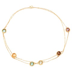 14K Gold Italian Gemstone Station Necklace by Milor 33 Inch Long