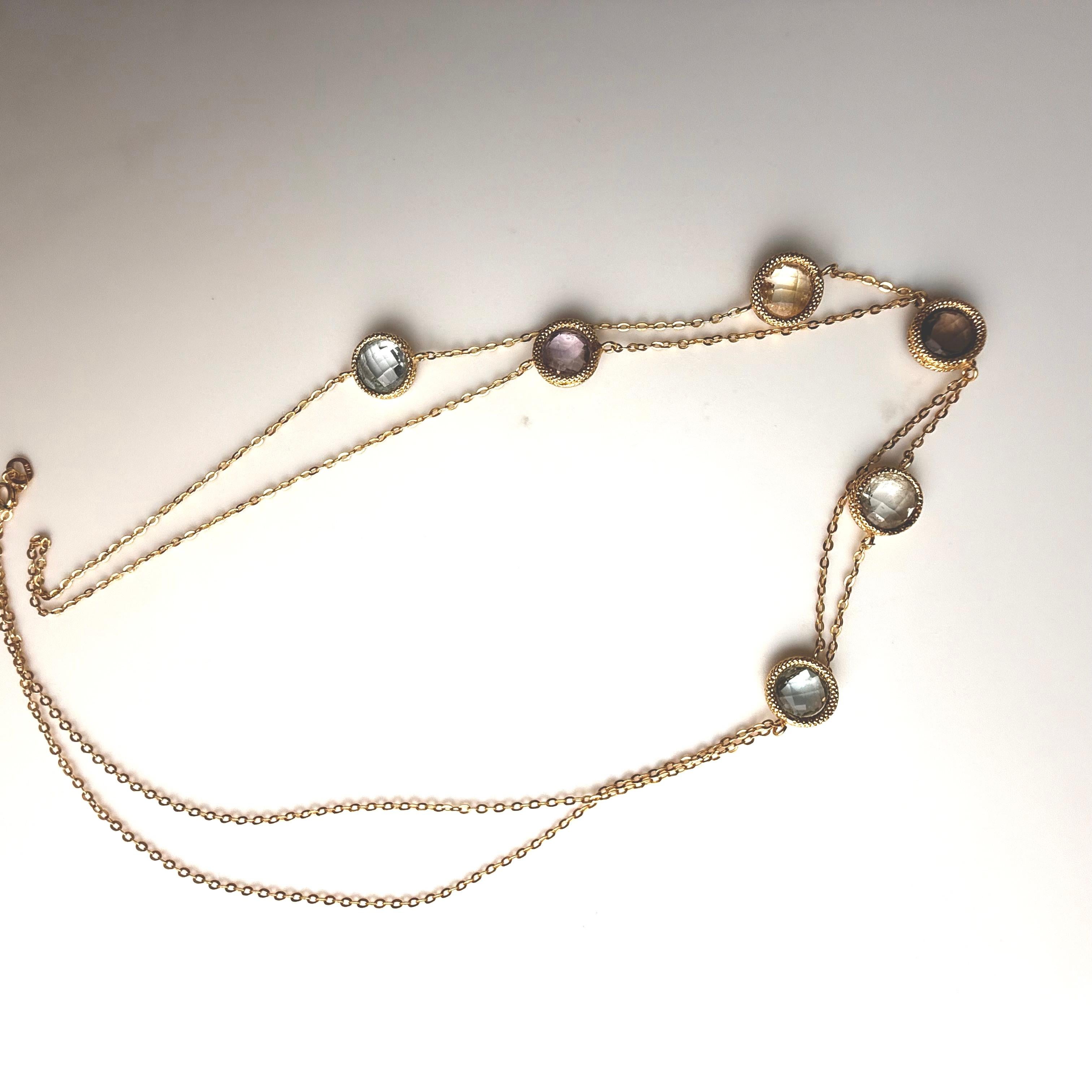 Collana a stazione con pietre preziose in oro 14K di Milor, lunga 33 pollici in vendita 2