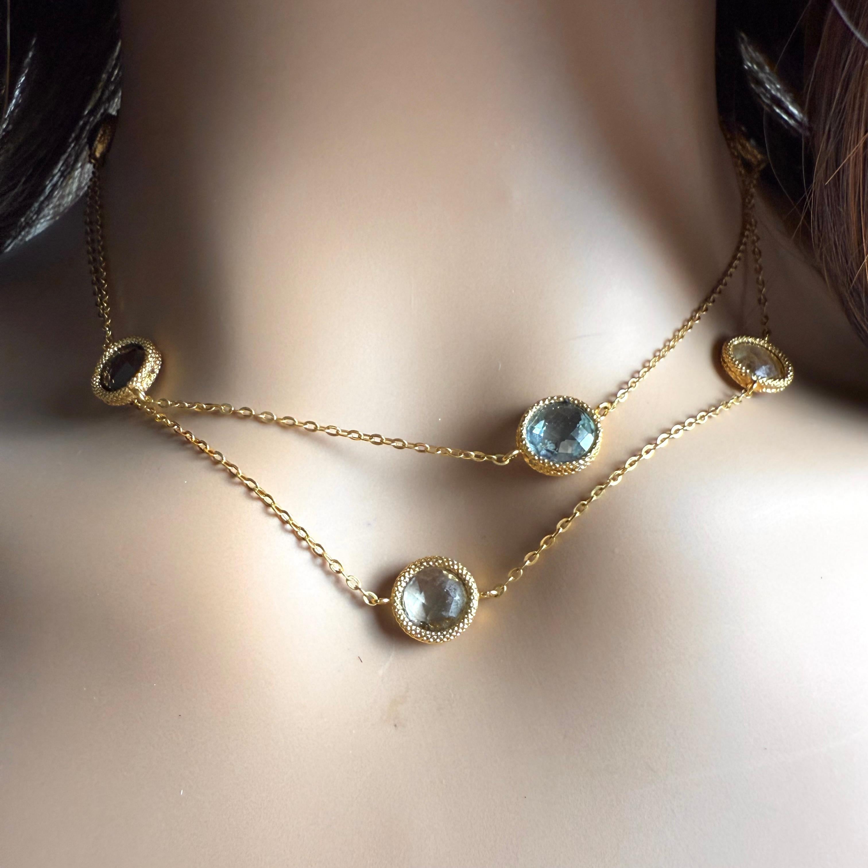 Collana a stazione con pietre preziose in oro 14K di Milor, lunga 33 pollici in vendita 4