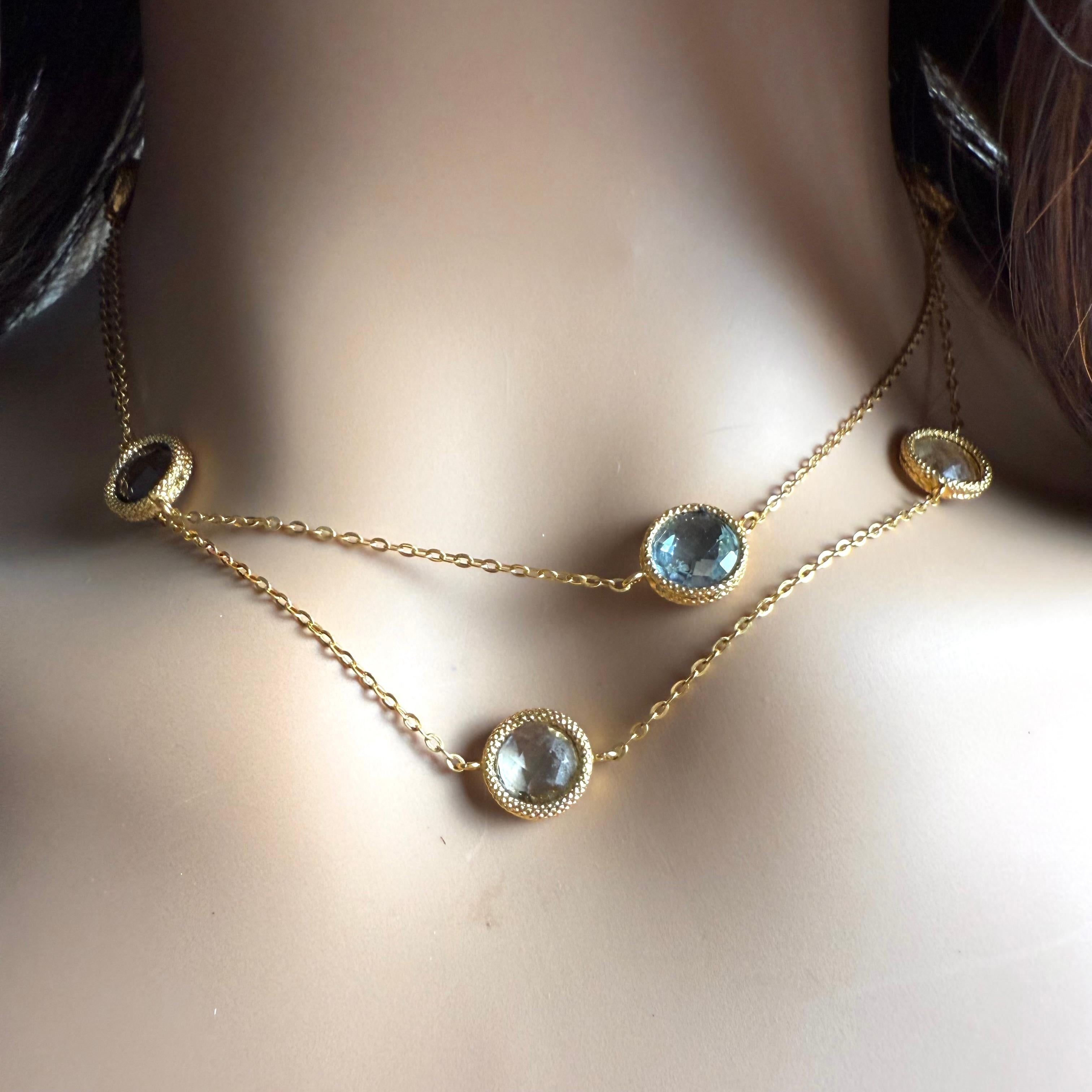 Collana a stazione con pietre preziose in oro 14K di Milor, lunga 33 pollici in vendita 1