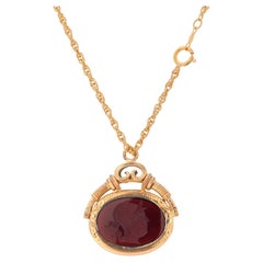 Early 20th Century 14k Gold Intaglio Cameo 24 Inc Rope Necklace